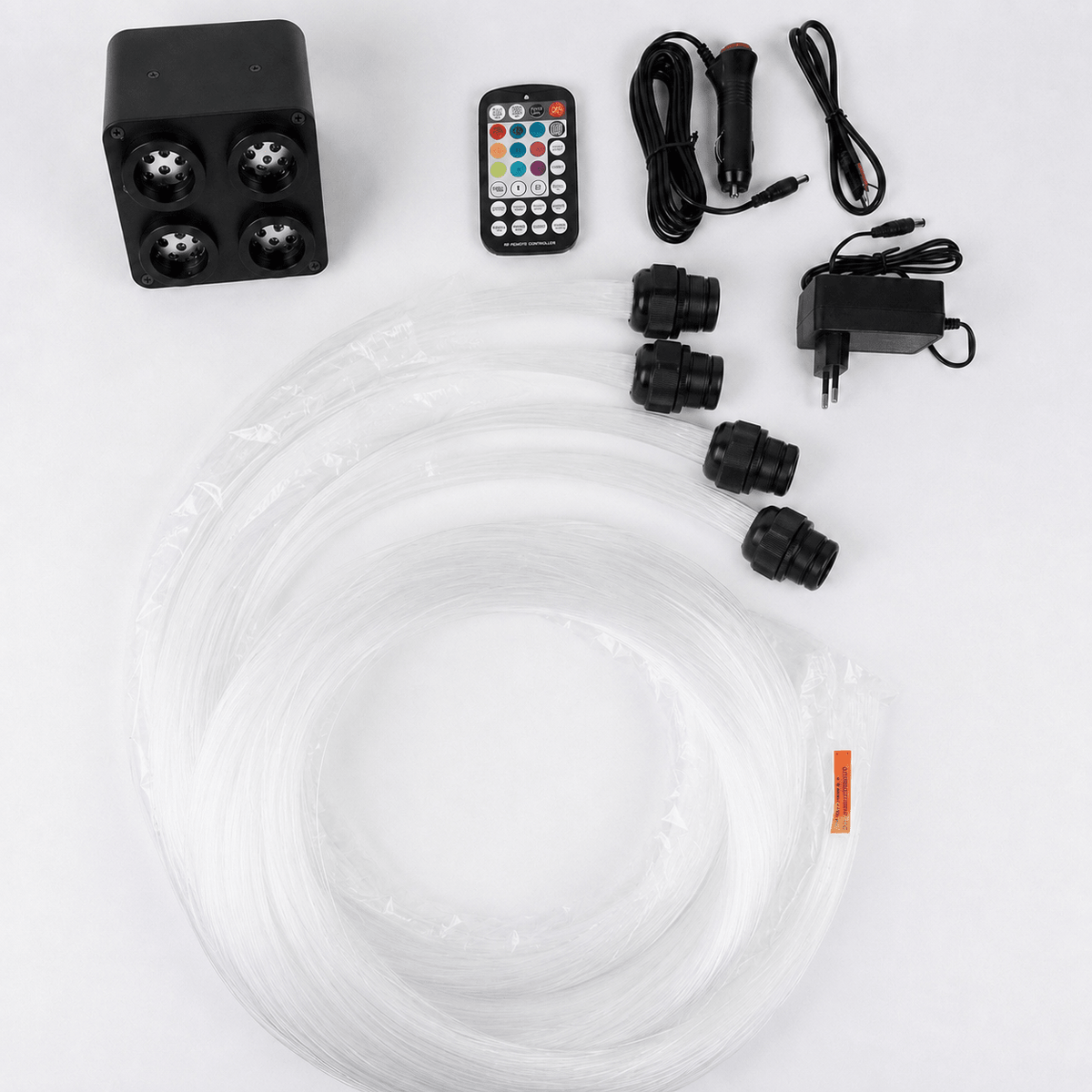 Kit 2000 étoiles quadri-tons Ciel Auto Studio — contenu du pack ciel étoilé fibre optique 4 zones de couleur