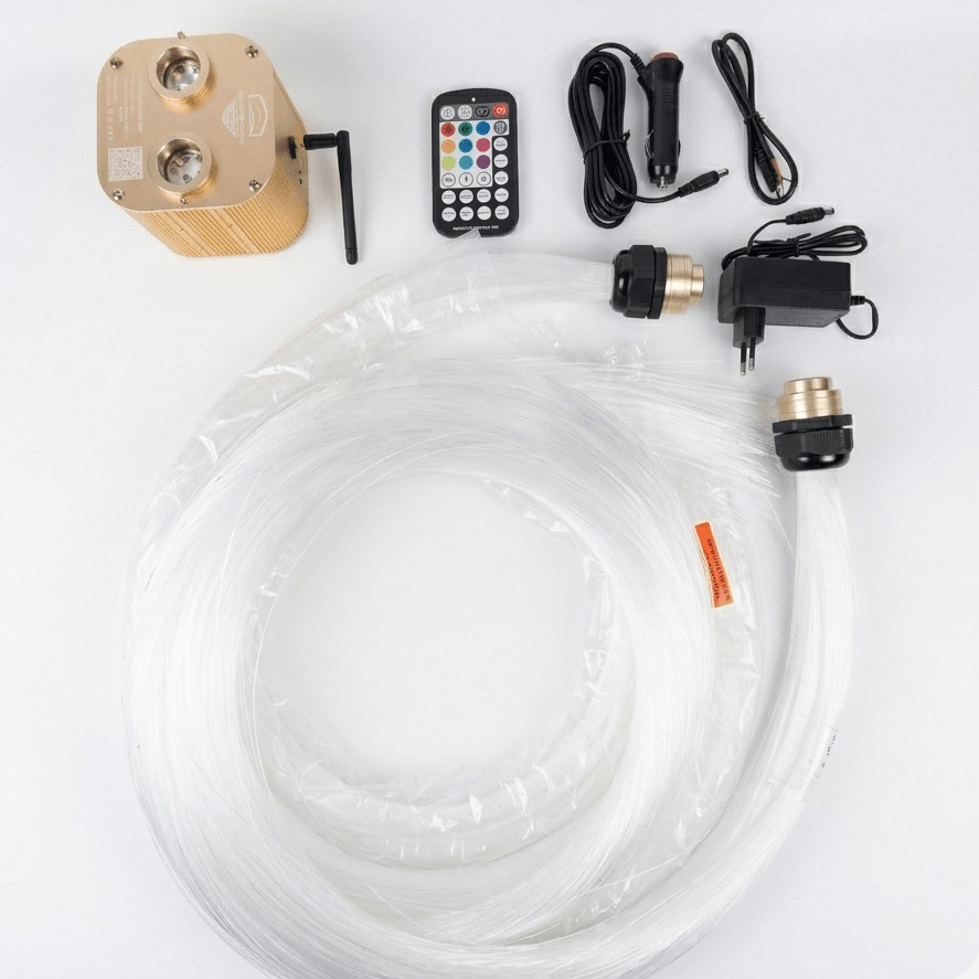 Kit ciel étoilé — ensemble boîtier LED et harnais fibres optiques, télécommande et alimentation